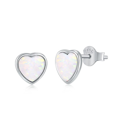 opal silver needle earrings