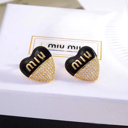 Miu Miu Sweet Enamel Diamond Heart Stud Earrings Women