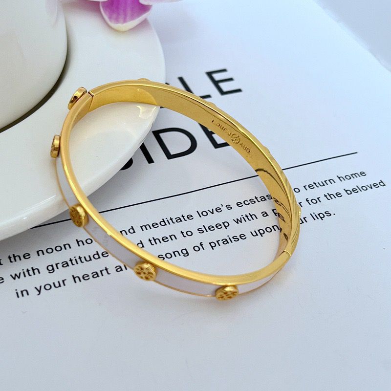 Tory Burch Commuter-Style Enamel Logo Metal Bangle