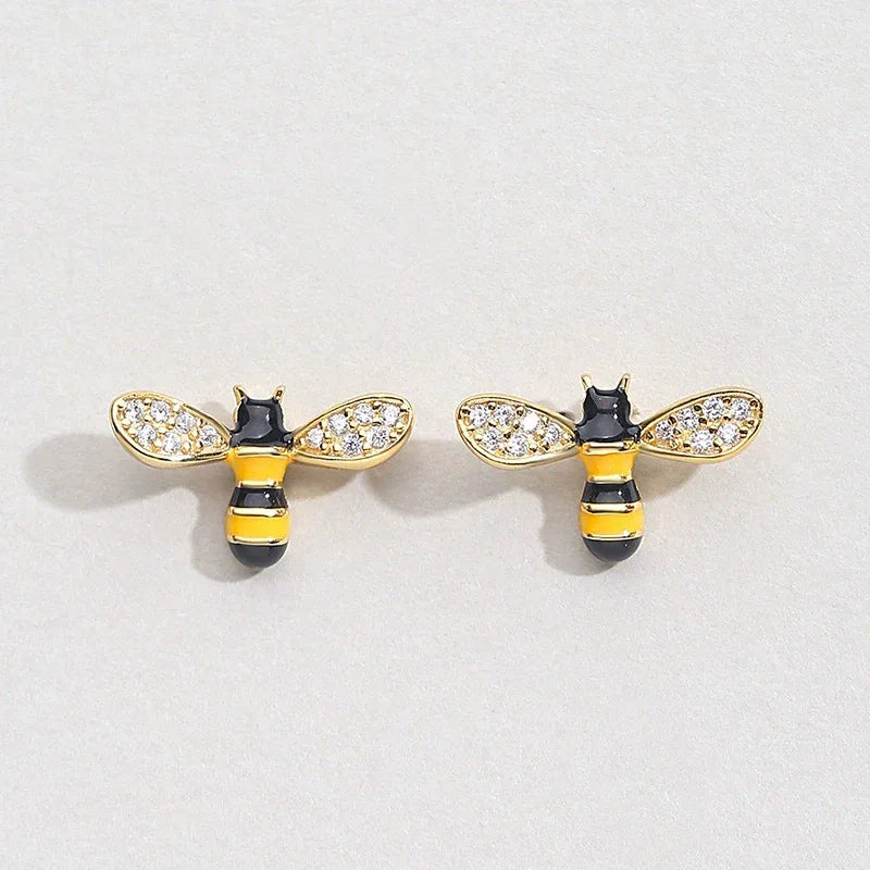 S925 Sterling Silver Diamond-set Bee Earrings - JIMMY JEWELRY 01