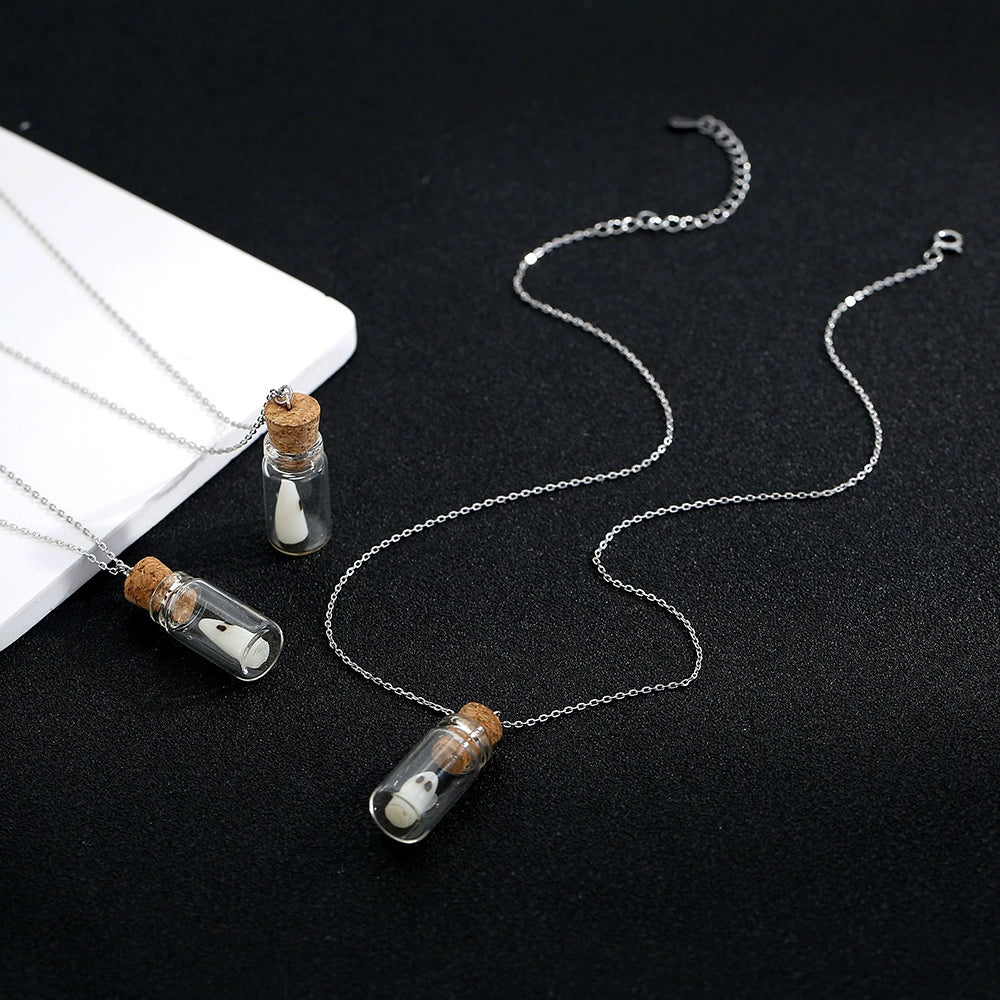 Halloween Glow-in-the-Dark Necklace - S925 Sterling Silver Ghost Pendant Bottle Jewelry