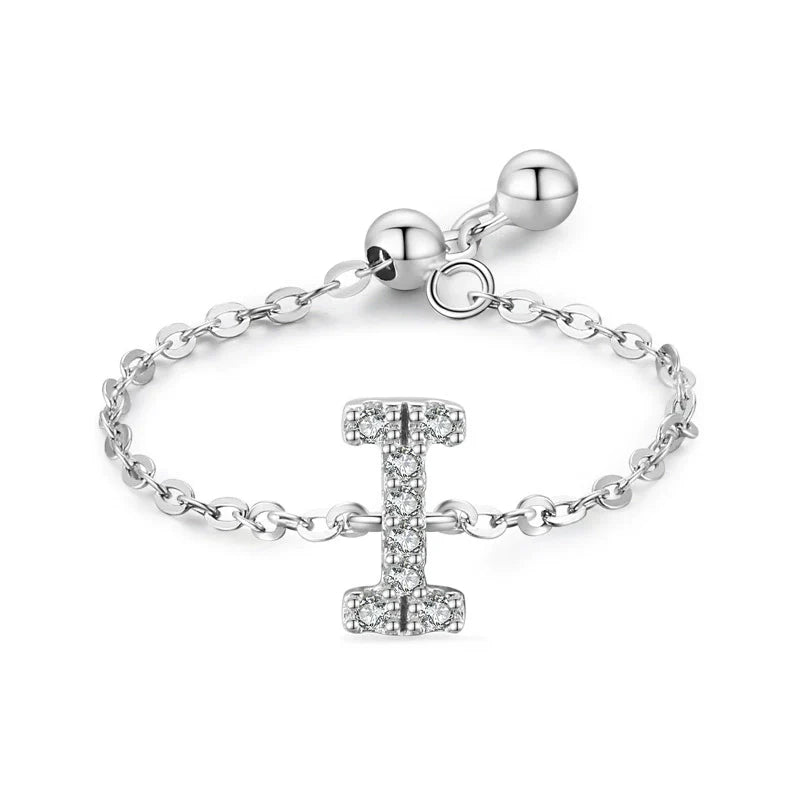 Sterling silver pavé letter T bracelet with link chain and round toggle clasp
