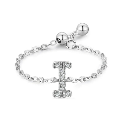 Sterling silver pavé letter T bracelet with link chain and round toggle clasp