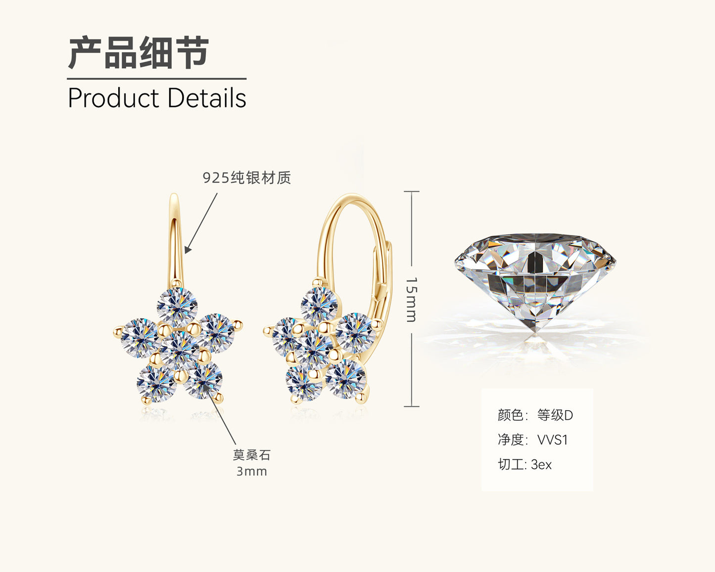 Moissanite Flower Earrings