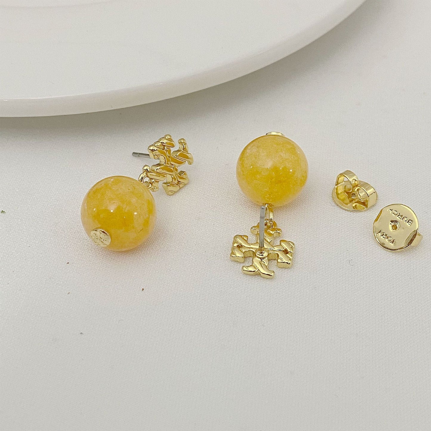 Tory Burch Striped Logo Agate Pendant Earrings women