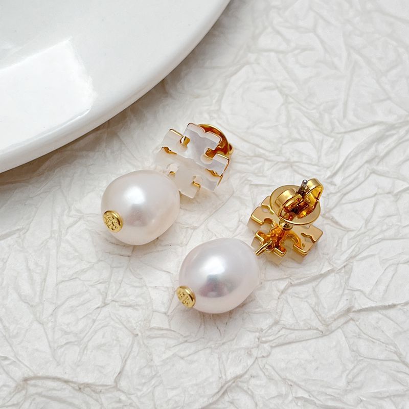 Tory Burch Natural Freshwater Pearl White Seashell Drop Earrings