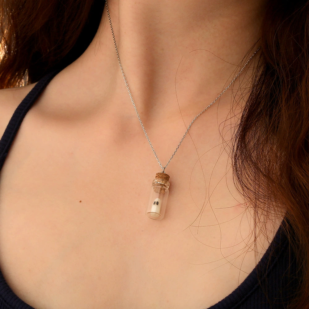 Halloween Glow-in-the-Dark Necklace - S925 Sterling Silver Ghost Pendant Bottle Jewelry