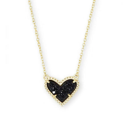 Heart pendant necklace with black glitter heart and gold-tone chain
