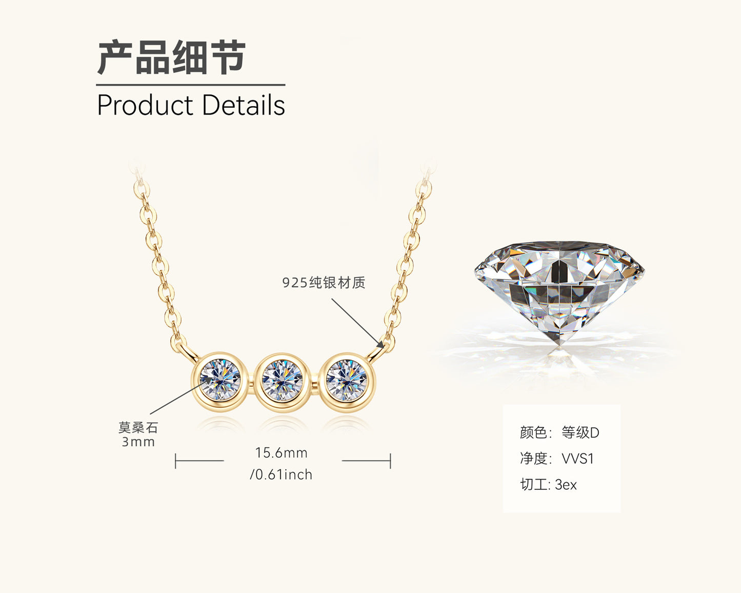 Three-Stone Moissanite Pendant Necklace