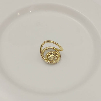 18K gold-plated double-band openwork ring with pavé detail