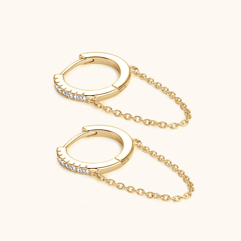 Moissanite Huggie Hoop Earrings with Chain