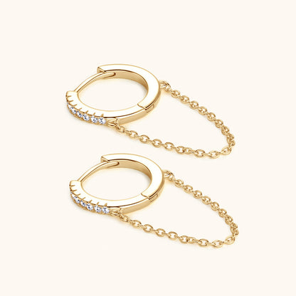 Moissanite Huggie Hoop Earrings with Chain