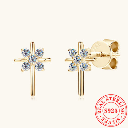 Moissanite Cross Stud Earrings