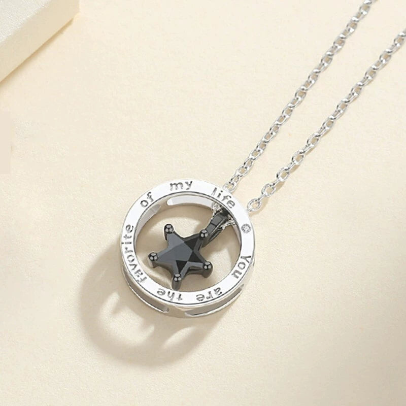 S925 sterling silver star couple necklace five-pointed star circle pendant
