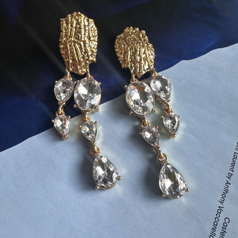 Oscar de la Renta Asymmetrical Teardrop Crystal Tassel Earrings (Studs & Clip-ons)