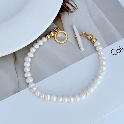 Tory Burch Natural Freshwater Pearl Bead OT-Clasp Bracelet