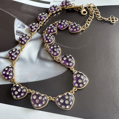 Oscar de la Renta Vintage Matte "Dreamy Heart" Rhinestone Necklace