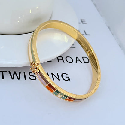 Tory Burch Elegant Colored Enamel Plaid Women's Metal Bangle