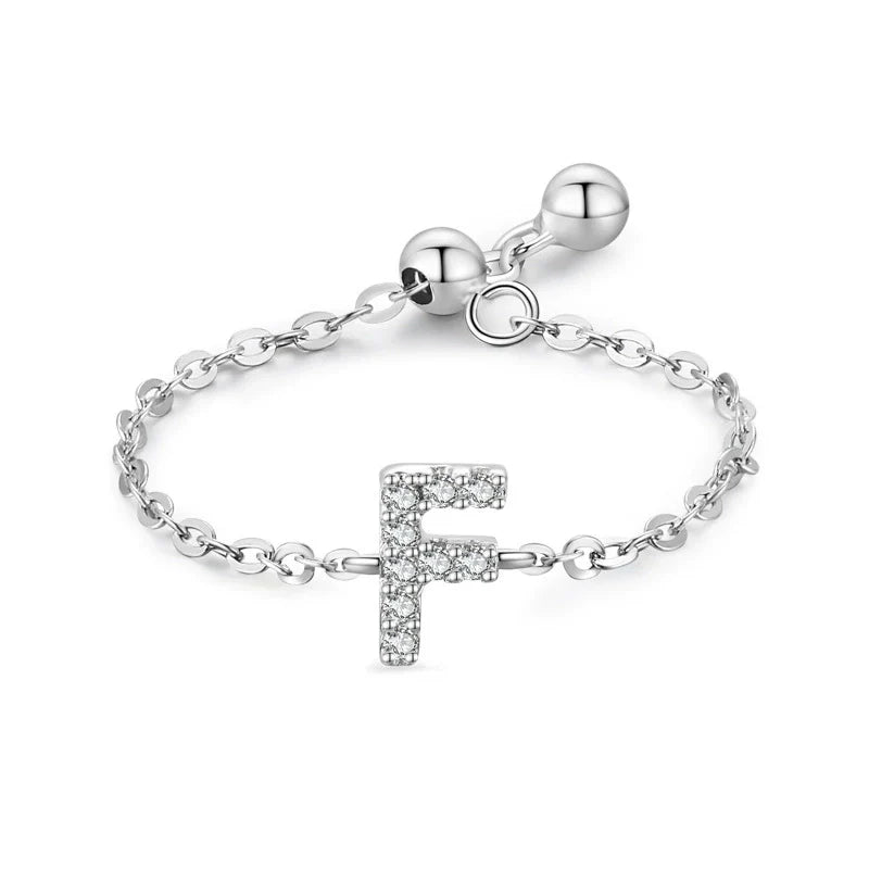 Sterling silver pavé initial bracelet with letter F charm and link chain clasp