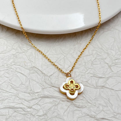 Tory Burch  Fresh and Natural Shell Cutout Four-Leaf Clover Necklace