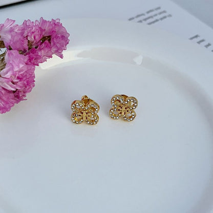 Tory Burch Sweet Diamond Four-Leaf Clover Metal Stud Earrings