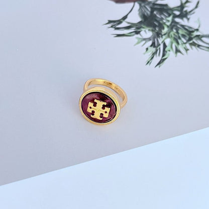 Tory Burch Classic Enamel Geometric Round Logo Metal Ring