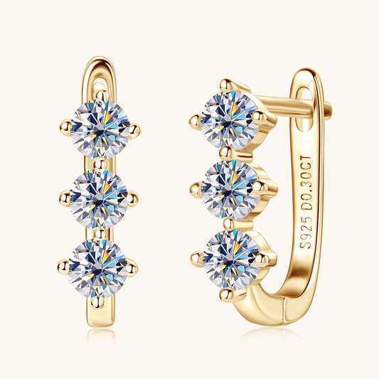 Three-Stone Moissanite Huggie Earrings