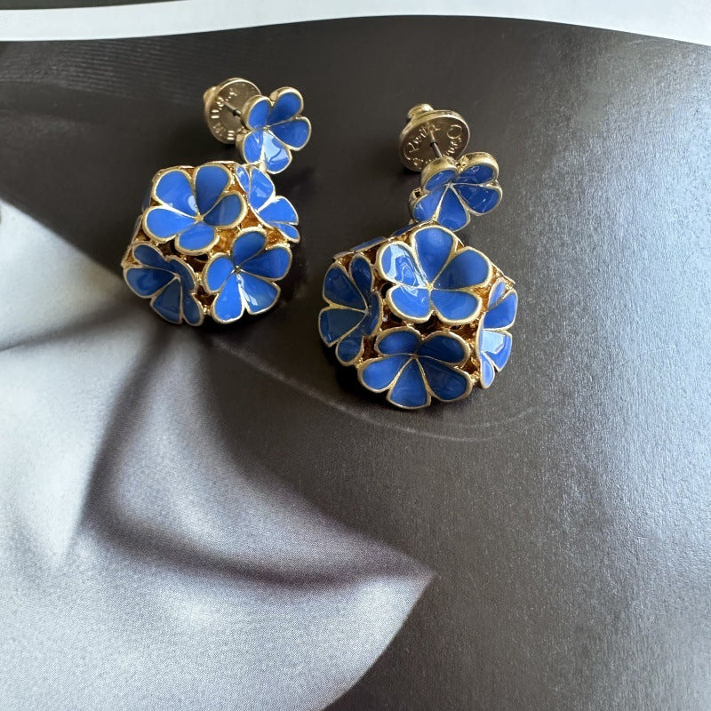 Oscar de la Renta Exquisite Enamel Hydrangea Metal Stud Earrings