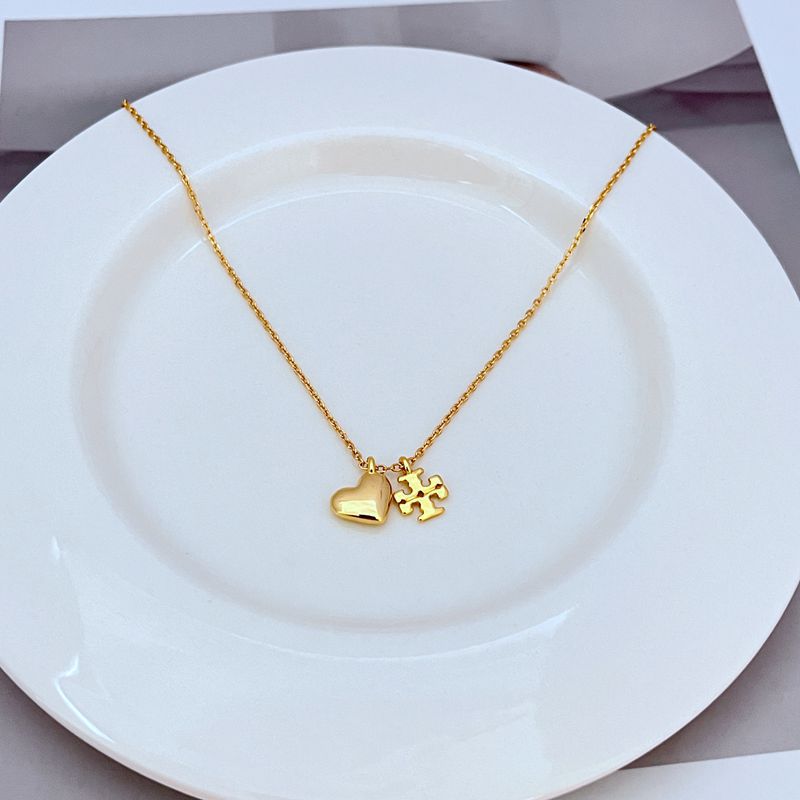 Tory Burch Heart Logo Pendant Metal Necklace