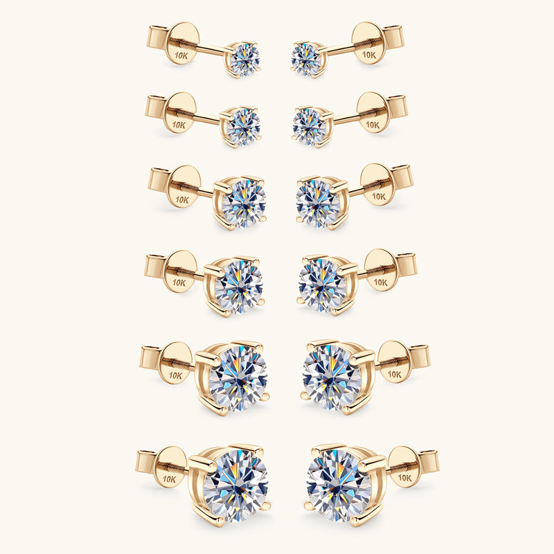 Round Moissanite Studs in 10K Gold