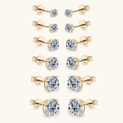 Round Moissanite Studs in 10K Gold