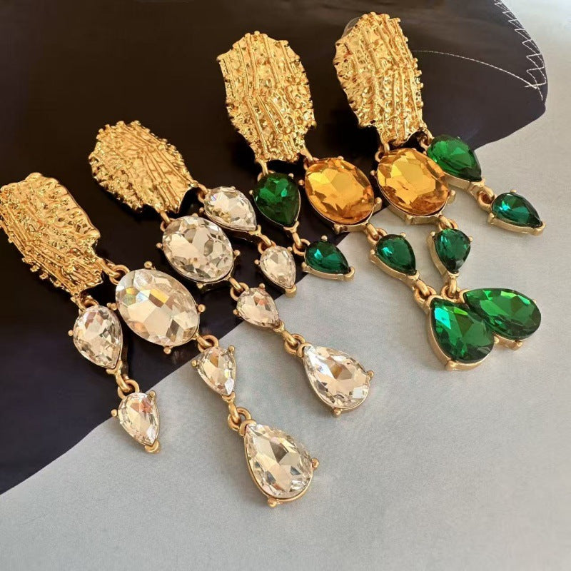 Oscar de la Renta Asymmetrical Teardrop Crystal Tassel Earrings (Studs & Clip-ons)