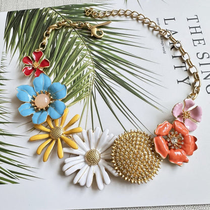 Oscar de la Renta Vintage Enamel Large Daisy Flower Necklace