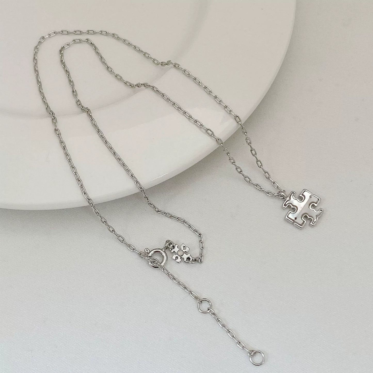 Tory Burch Logo Mother-of-Pearl Pendant Necklace