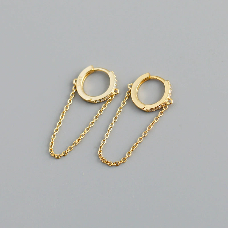S925 Silver CZ Huggie Hoop Earrings with Chain | JIMMY JEWELRY