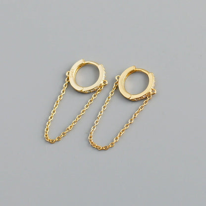 S925 Silver CZ Huggie Hoop Earrings with Chain | JIMMY JEWELRY