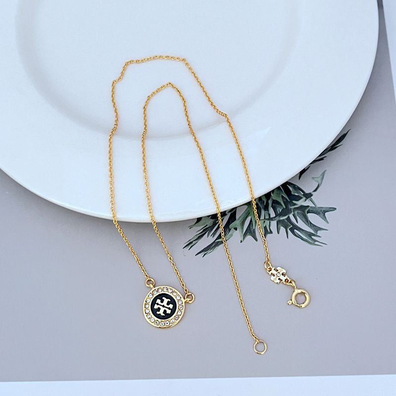 Tory Burch Round Enamel Logo Metal Pendant Necklace