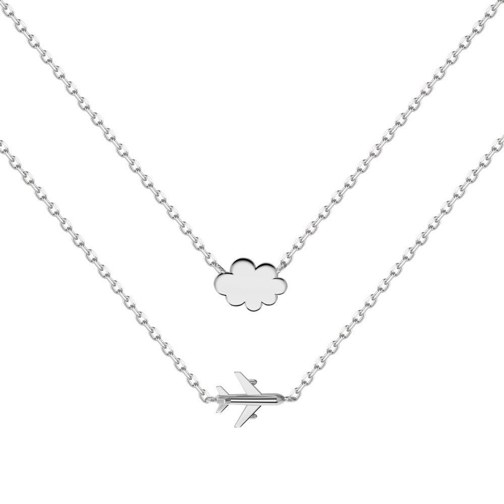 Airplane Cloud Chain Pendant 18K Gold Double Layered Necklace