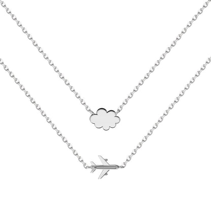 Airplane Cloud Chain Pendant 18K Gold Double Layered Necklace