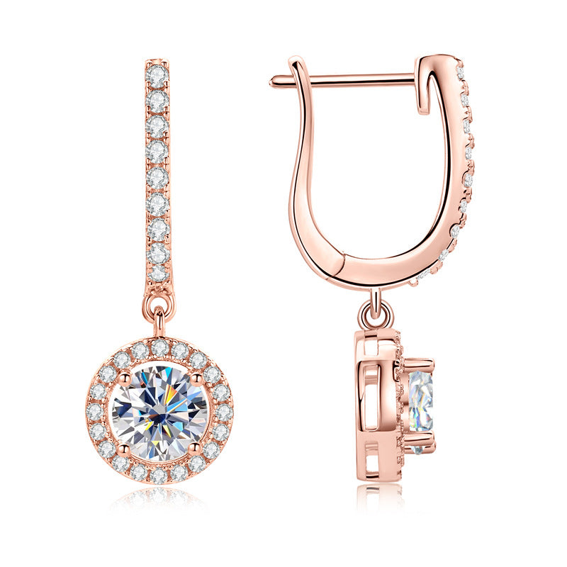 Moissanite Halo Drop Huggie Earrings