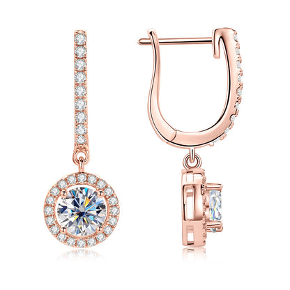 Moissanite Halo Drop Huggie Earrings