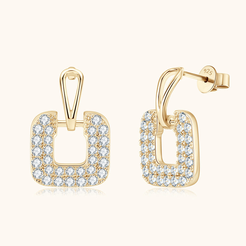 Moissanite Square Outline Drop Earrings Stud