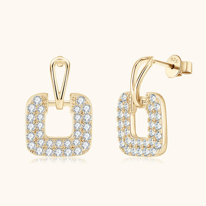 Moissanite Square Outline Drop Earrings Stud