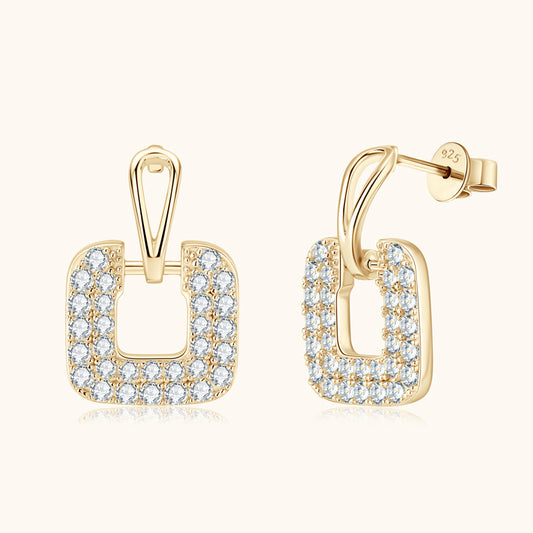Moissanite Square Outline Drop Earrings Stud