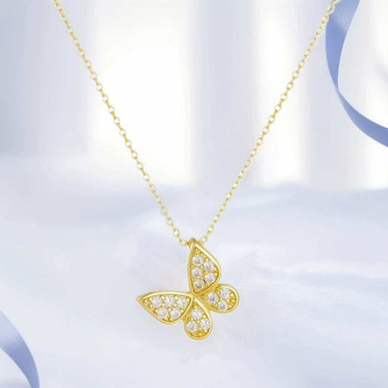 silver diamond butterfly Pendant necklace Women