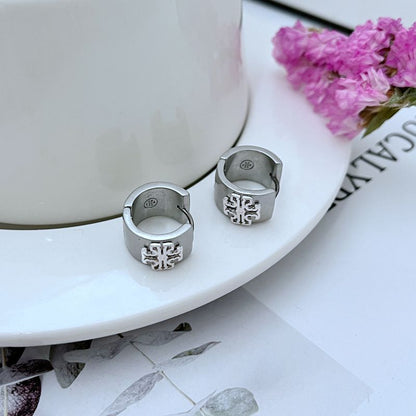 Tory Burch Matte Wide-Band Logo Metal Earrings for Women