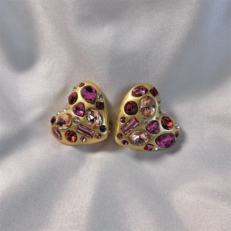 Oscar de la Renta Heart-Shaped Crystal Diamond Stud Earrings