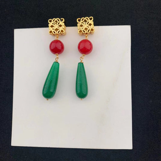 LOEWE Women's Vintage Tassel Earrings, Teardrop-Shaped Agate Earrings