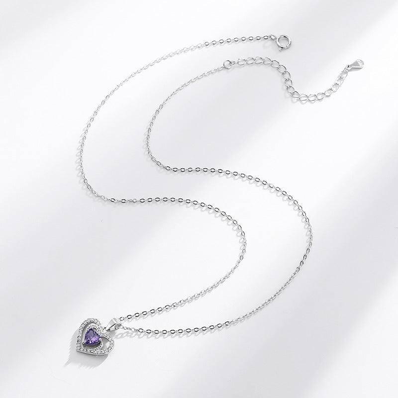 s925 sterling silver heart-shaped purple diamond necklace pendant women