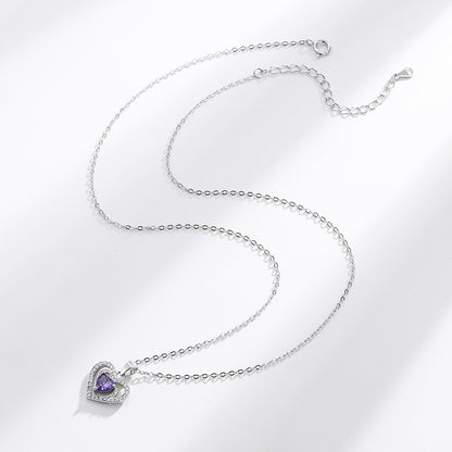 s925 sterling silver heart-shaped purple diamond necklace pendant women